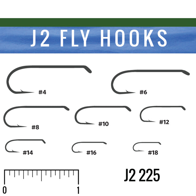 J2 225 2X Long Nymph Hook, Fly Tying Hooks