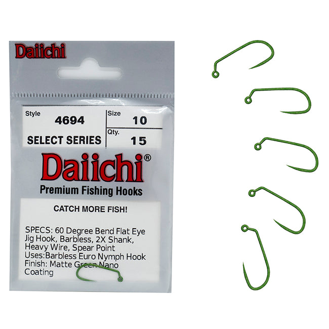 4694 60 Degree Barbless Jig Hook - Matte Green - J. Stockard Fly Fishing