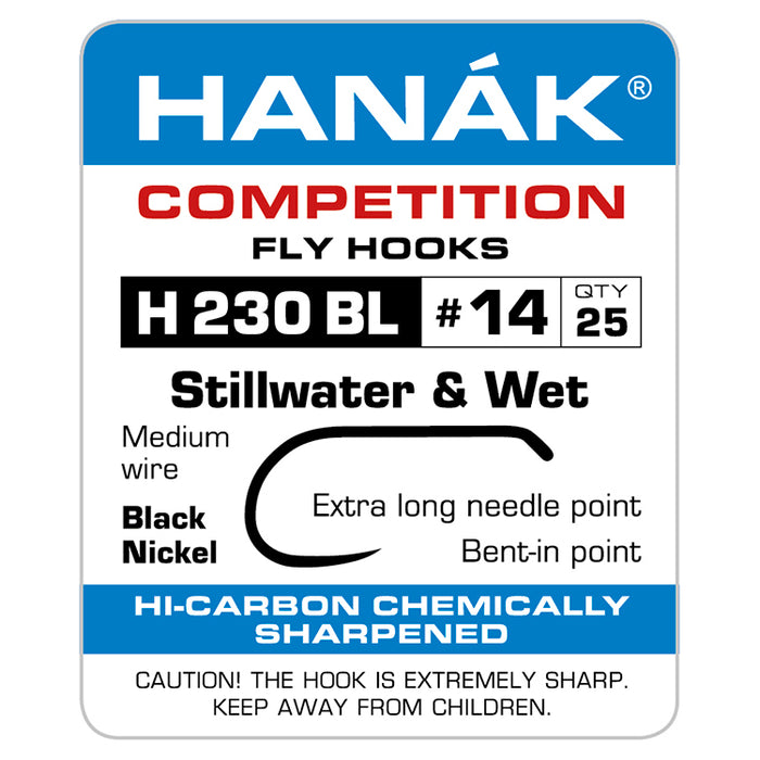 Barbless Black Nickel Stillwater Fly Hook - Hanak